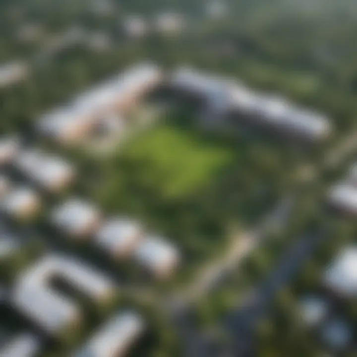 Aerial view of Amu University campus surrounded by lush greenery