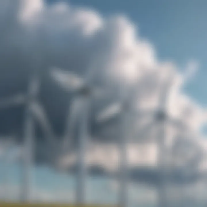 Illustration of wind turbines against a cloudy sky