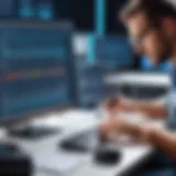 Illustration depicting manual tester examining code