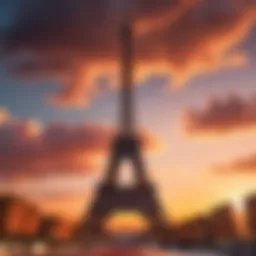 Elegant Eiffel Tower silhouette against sunset sky