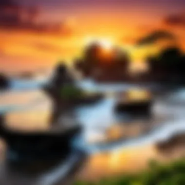 Tanah Lot Temple: A Spiritual Icon The majestic Tanah Lot temple set against a breathtaking sunset, symbolizing Bali's spiritual essence.