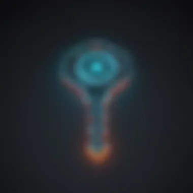 Glowing Key Representing Cybersecurity Enhancement Artistic representation of cybersecurity enhancement through open source tools as a glowing key