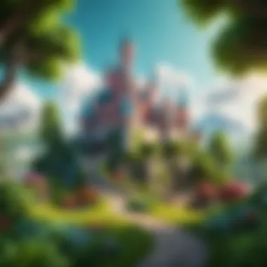 Enchanting Wonderland Whimsical fairytale castle surrounded by lush greenery