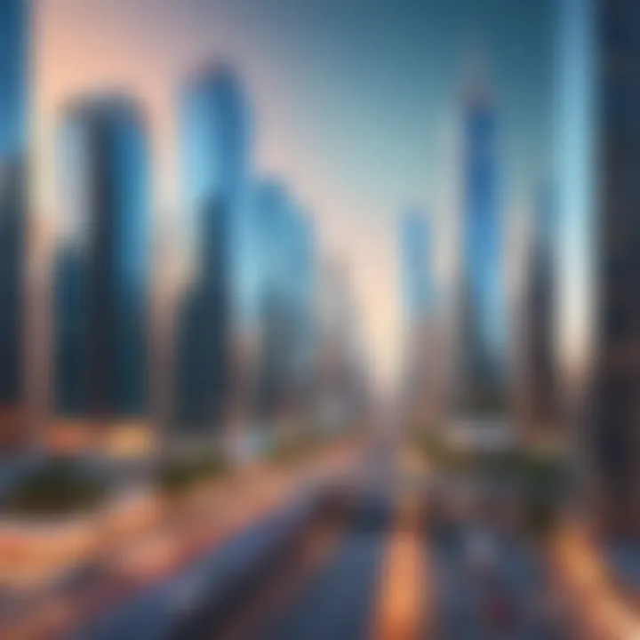 Urban cityscape with modern skyscrapers and bustling streets