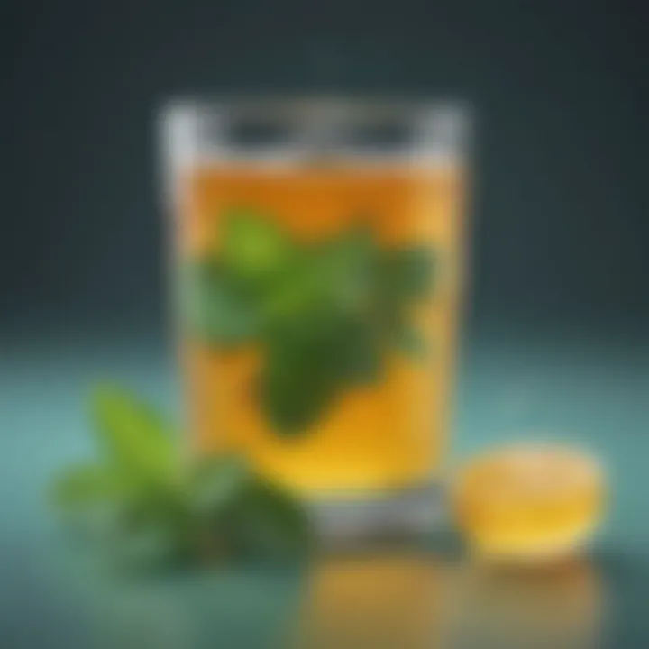 Fresh mint leaves garnishing a glass of honey and warm water mix