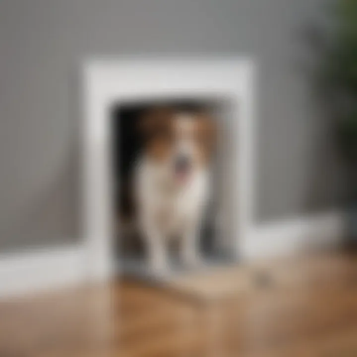 A happy dog entering through the newly installed doggie door