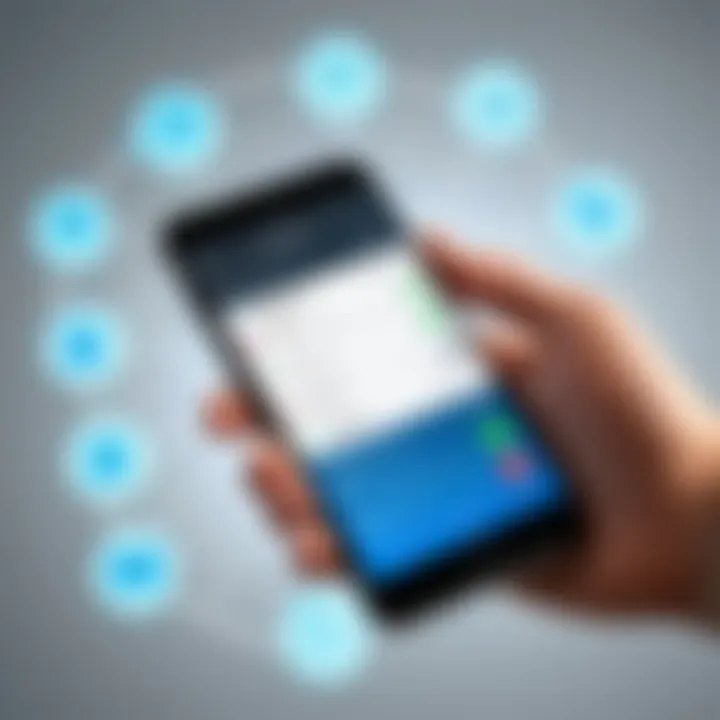 A person using a smartphone with various tracking apps displayed on the screen.