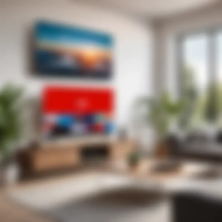 A serene living room setup showcasing a large screen displaying YouTube content without ads.