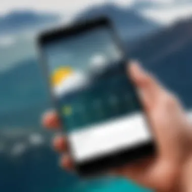 Exploring the Google Weather App Interface User exploring the Google Weather App interface on a smartphone