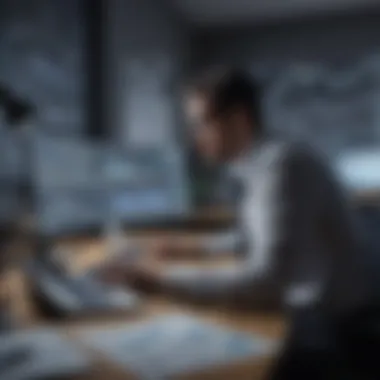 Financial Analysis in a Refined Workspace A sophisticated stockbroker analyzing financial charts in a plush office setting