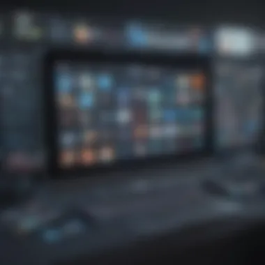 Illustration of a futuristic digital interface displaying various online cartoon streaming platforms