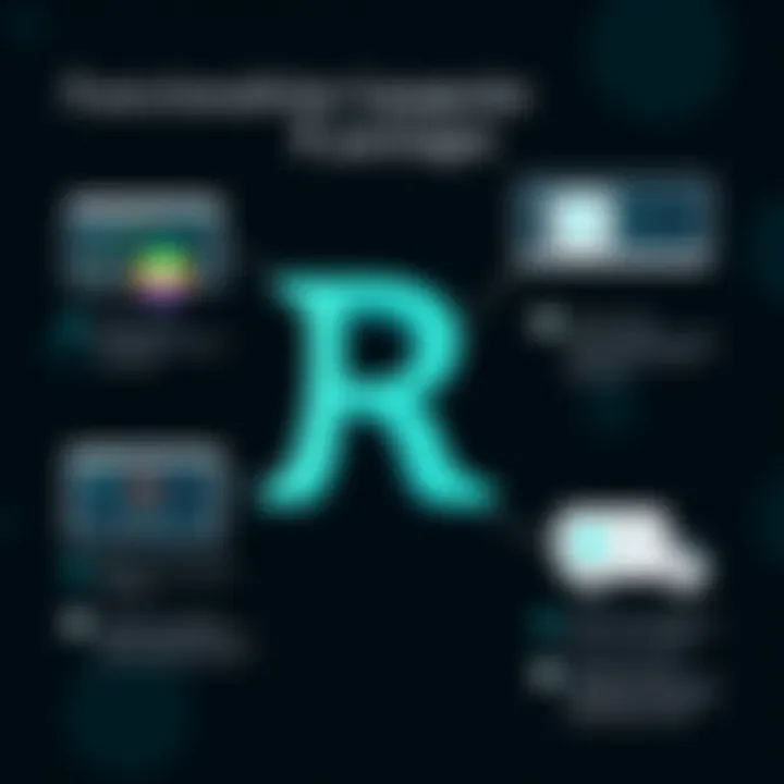 An infographic highlighting the functionalities of popular R packages for data analysis