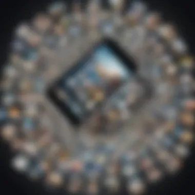 Seamless Photo Retrieval Smartphone displaying retrieved old pictures from iCloud