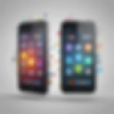 Efficient App Migration Process Visual representation of app icons moving between two Android phones