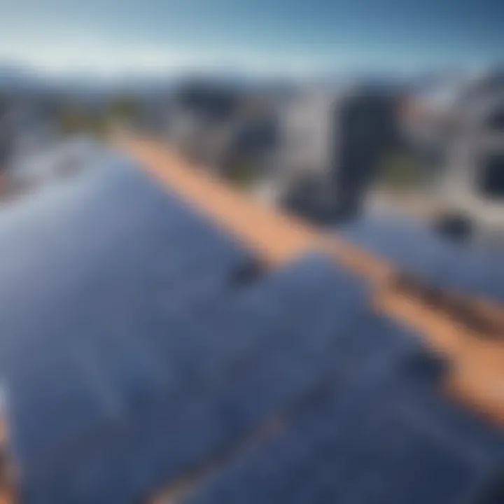 Solar panels on a modern rooftop with clear blue sky