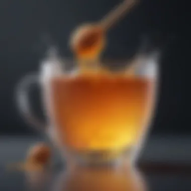 Close-up of a cup of steaming honey-infused warm water