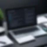 Software engineering interview setup with laptop and notes