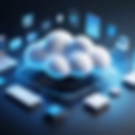 A digital landscape showcasing hybrid cloud architecture.