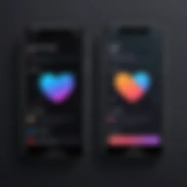 A visual comparison between light mode and dark mode in popular dating applications.