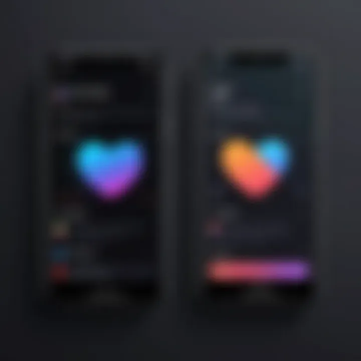 A visual comparison between light mode and dark mode in popular dating applications.