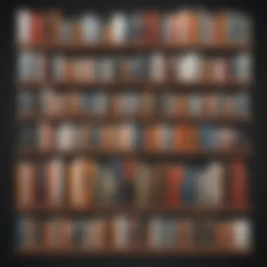 Illustration showing various Kindle books on a virtual library shelf