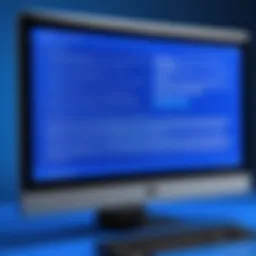 A close-up view of a blue screen error on a computer monitor